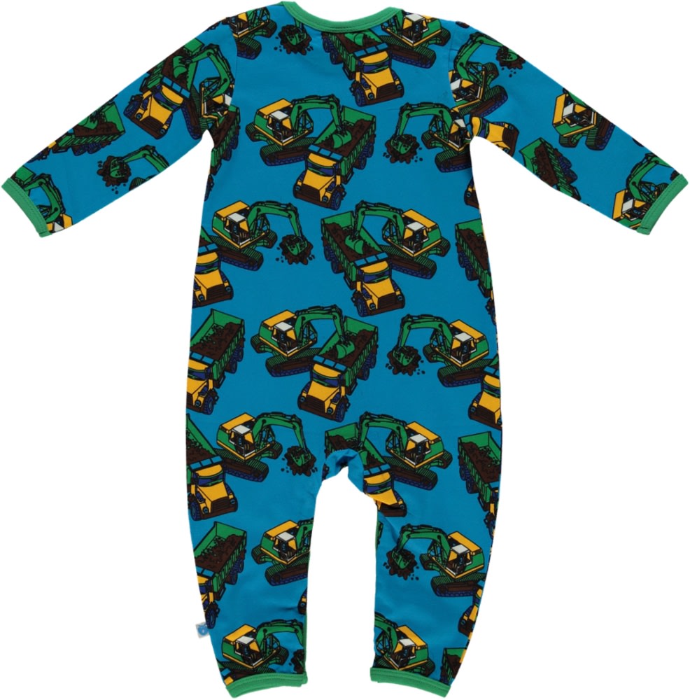 Long-sleeved all-in-one with diggers and dump trucks
