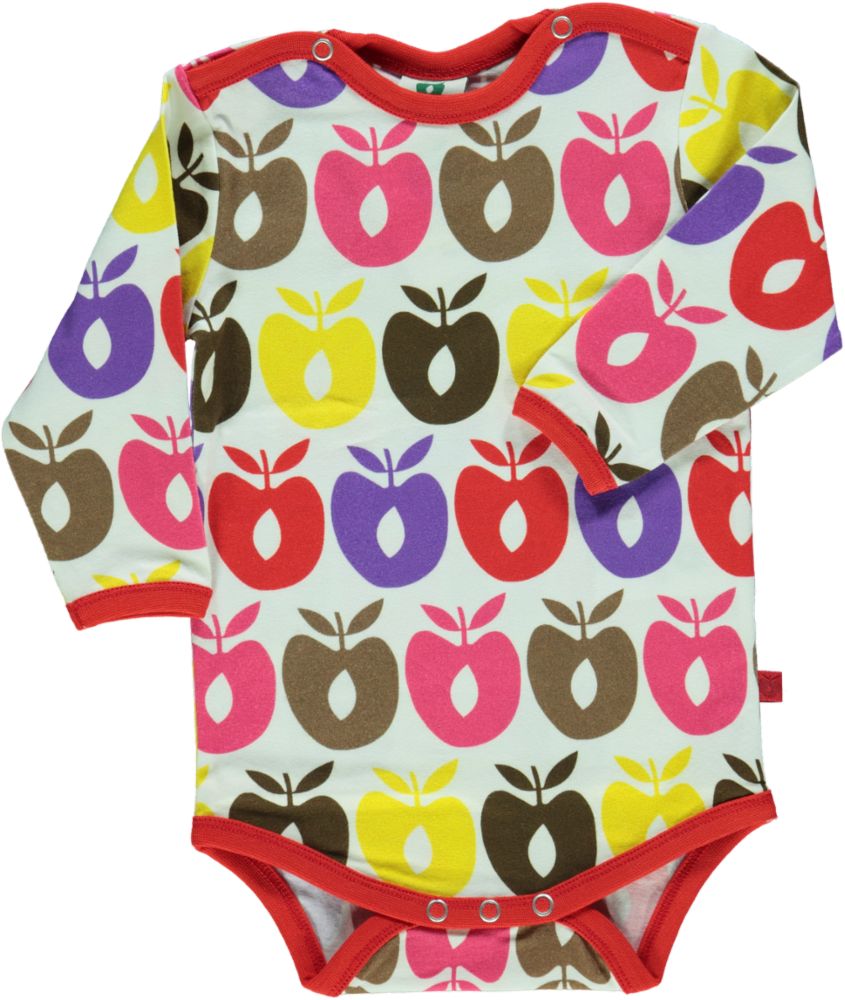 Long-sleeved bodysuit with retro apples
