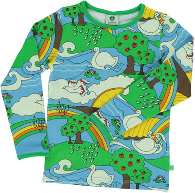 Long-sleeved blouse with a landscape print
