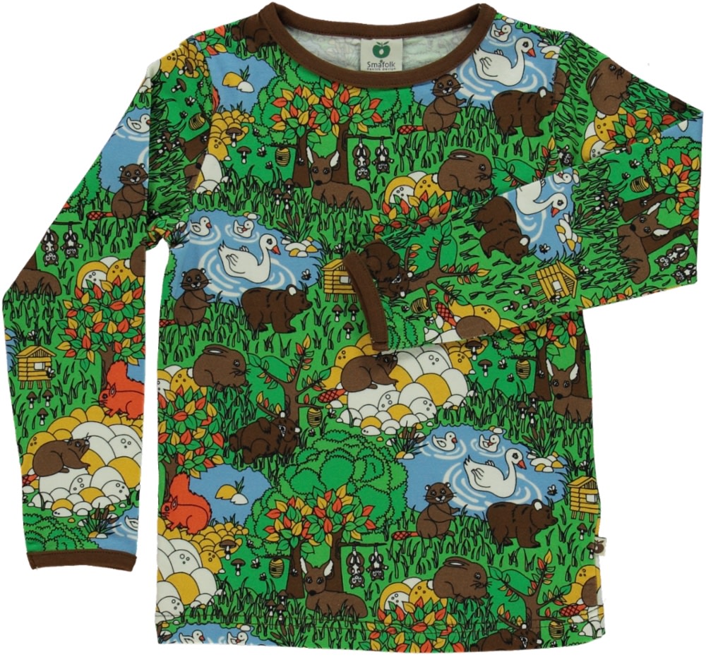 Long-sleeved blouse with forest landscape