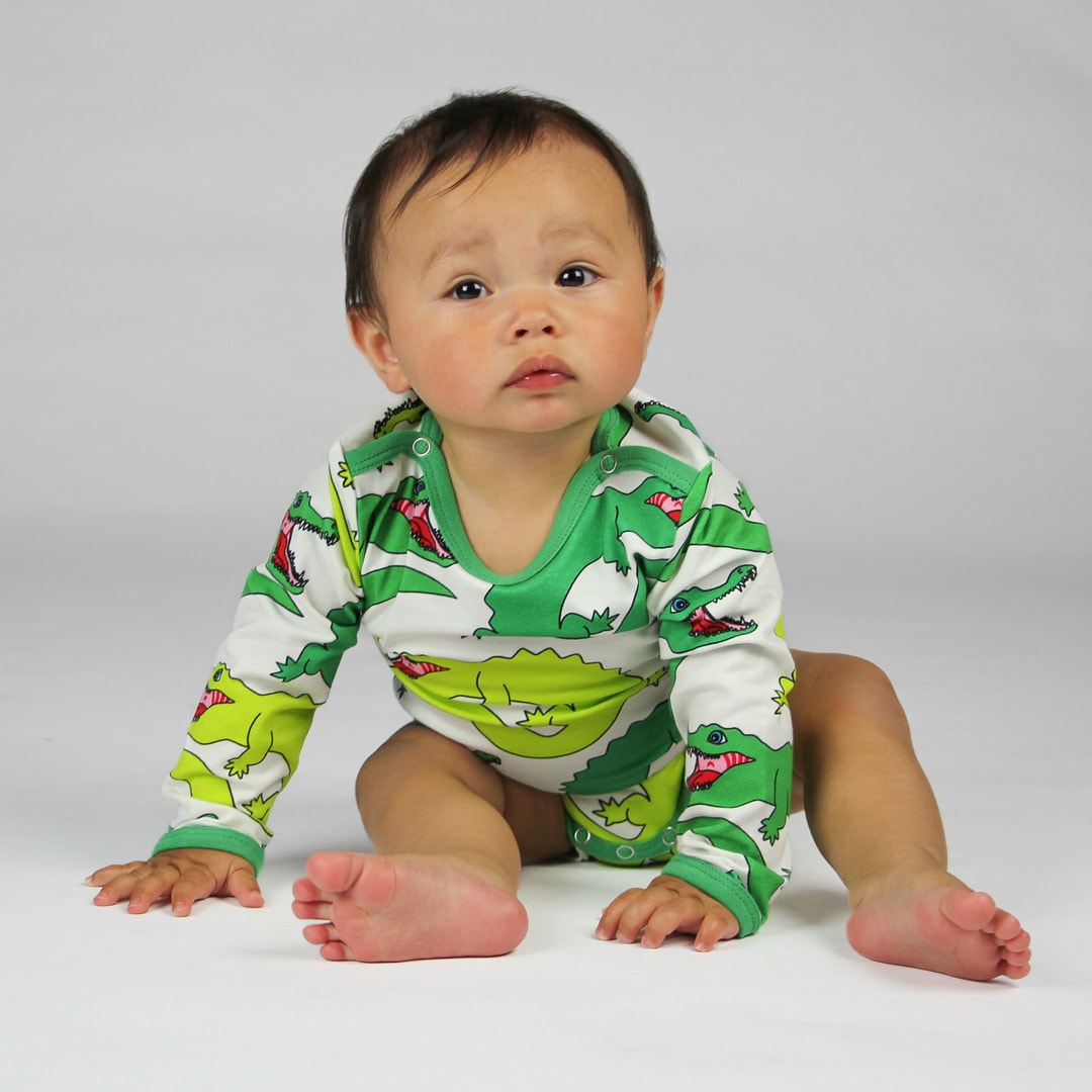 Long-sleeved bodysuit with crocodiles