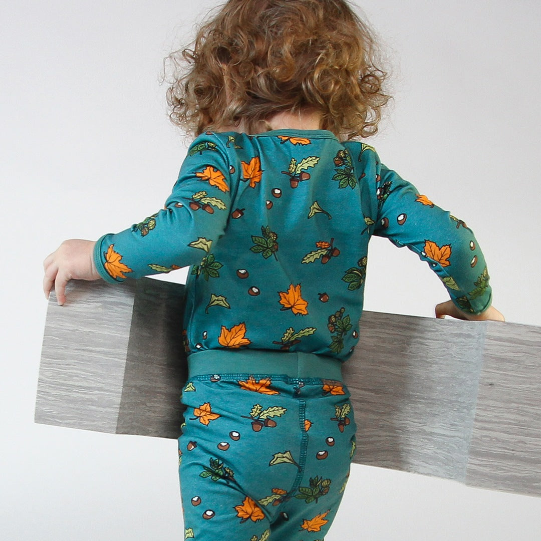 Long-sleeved bodysuit with autumn leaves