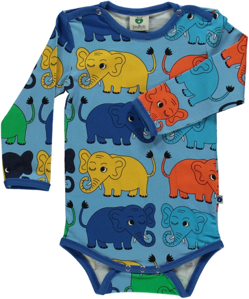 Long-sleeved bodysuit with elephants