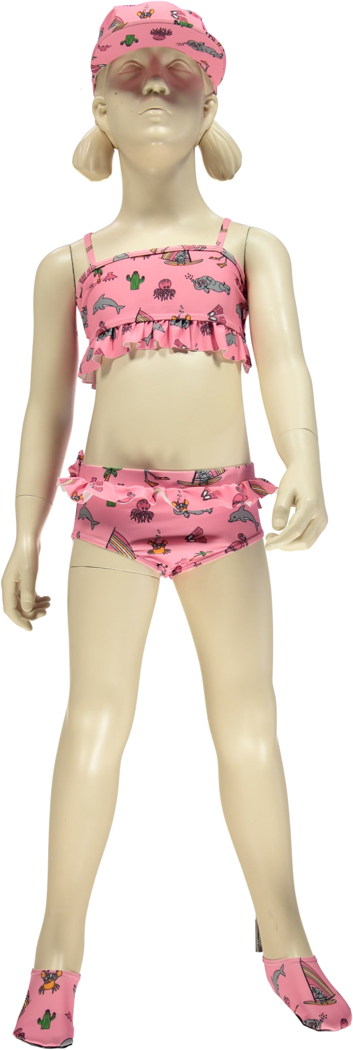 Kids' bikini with ruffles and ocean world print