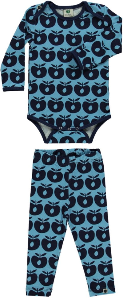 Sæt med langærmet babybody og leggings med retro æbler