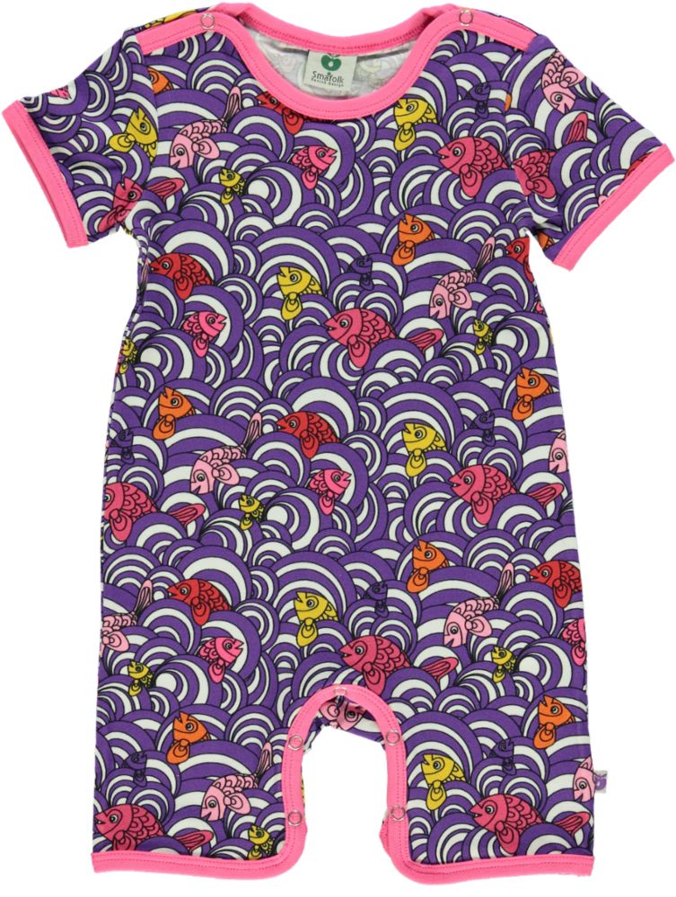 Short-sleeved full-body suit with fish print