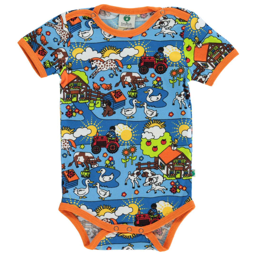 Short-sleeved bodysuit with farm