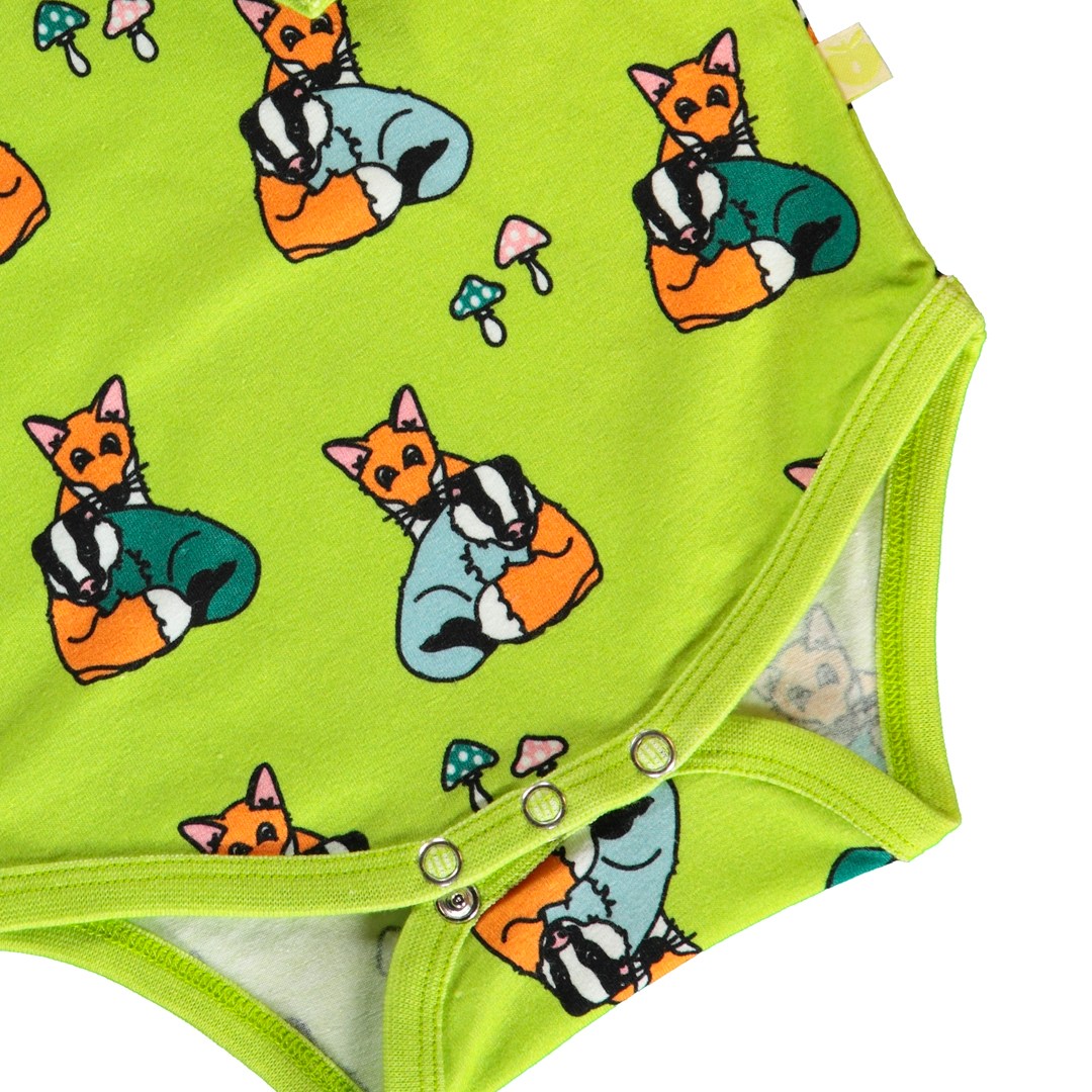 Long-sleeved bodysuit with badger cubs and fox cubs