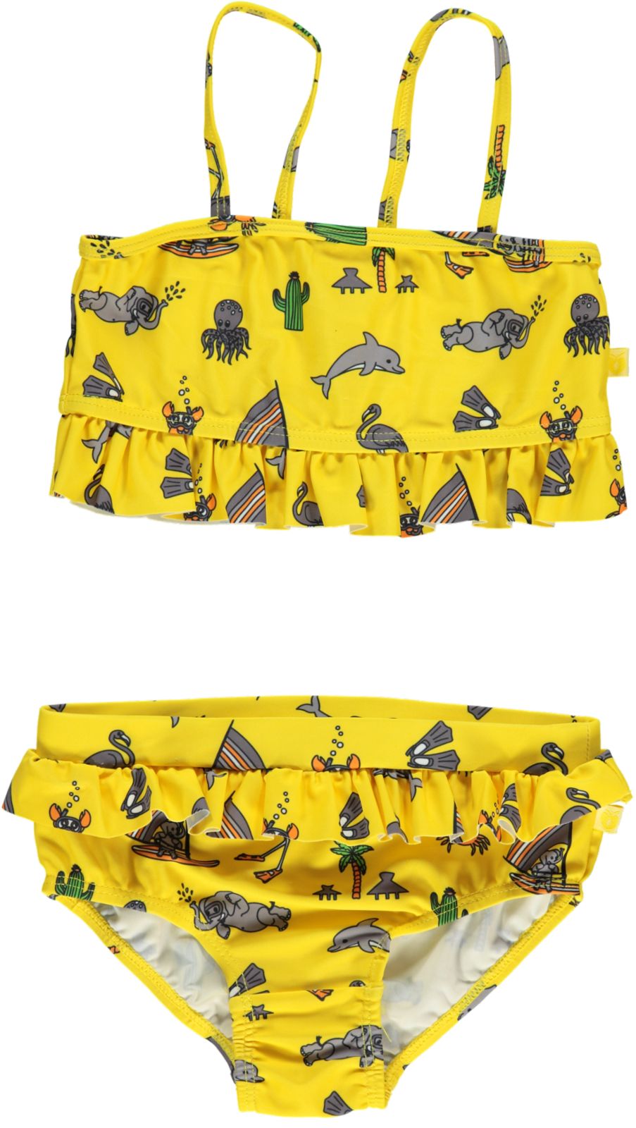 Kids' bikini with ruffles and ocean world print