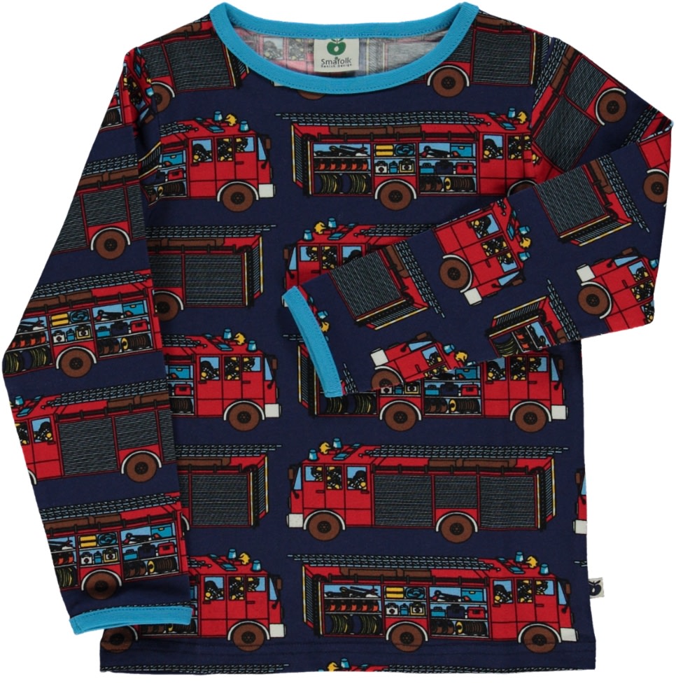 Long-sleeved blouse with fire trucks