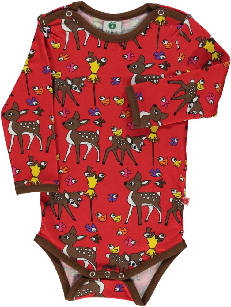Long-sleeved bodysuit with deer, hares, and birds