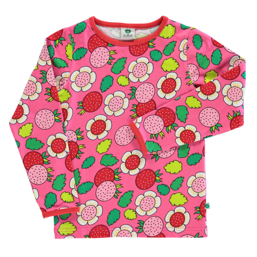 Long-sleeved blouse with strawberries