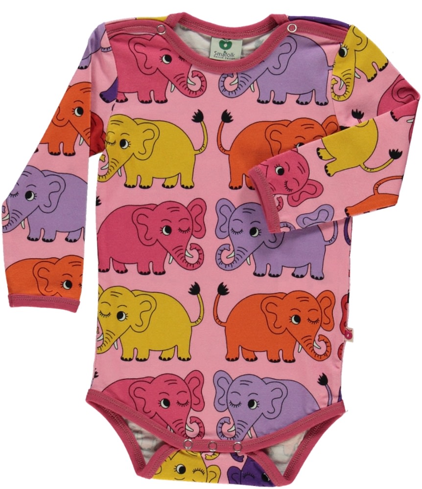 Long-sleeved bodysuit with elephants