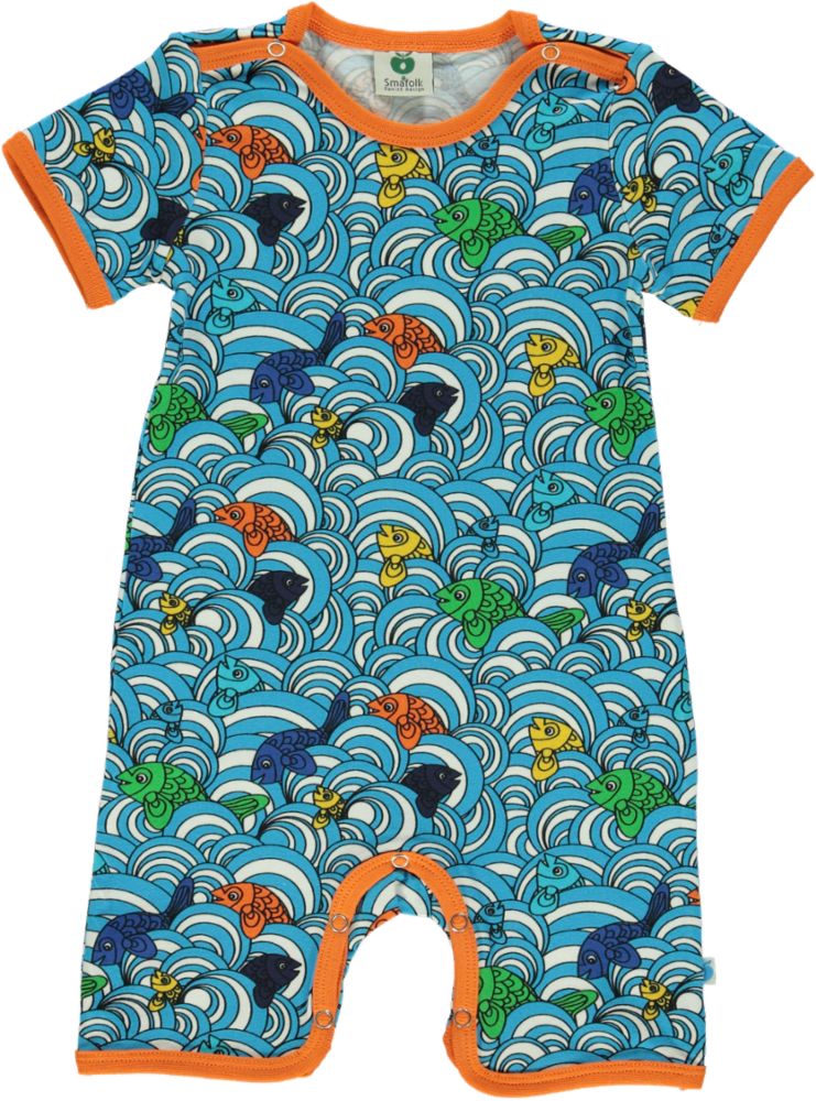 Short-sleeved full-body suit with fish print