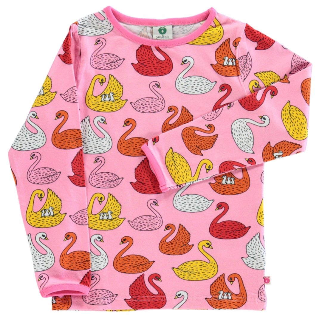 Long-sleeved blouse with swans