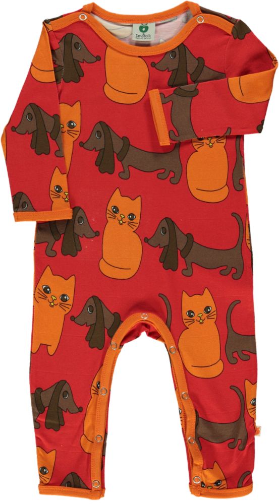 Long-sleeved all-in-one with cats and dogs