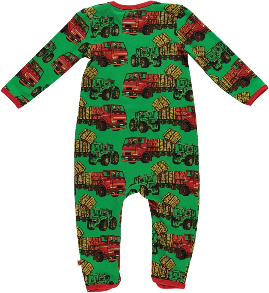 Long-sleeved tractor print all-in-one