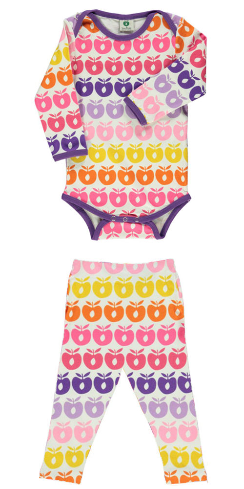 Set with long-sleeved baby bodysuit and leggings with retro apples
