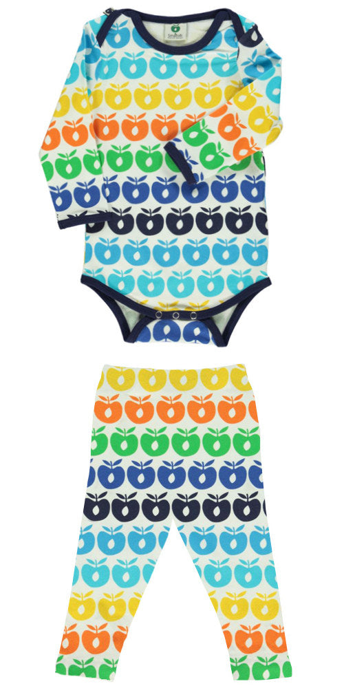 Set with long-sleeved baby bodysuit and leggings with retro apples