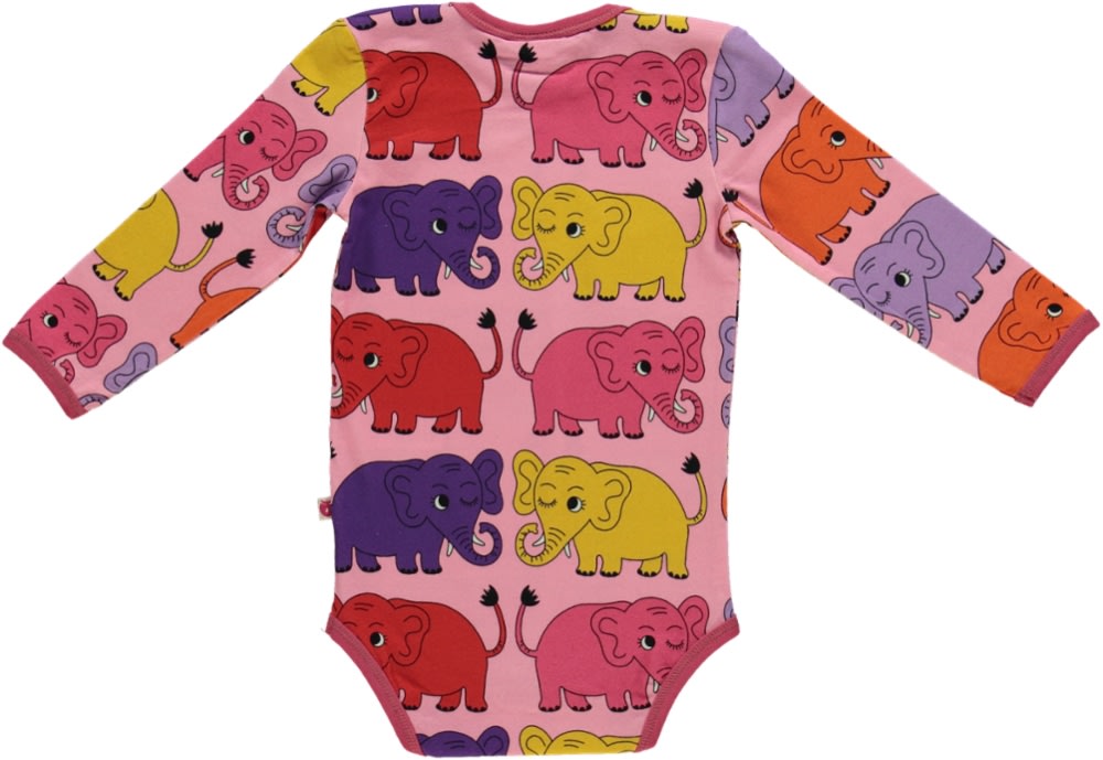 Long-sleeved bodysuit with elephants