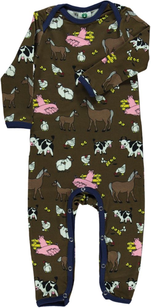 Long-sleeved all-in-one with farm animals